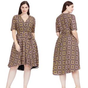 eShakti Prism Print Hi-Lo Dress V Neck Size 4